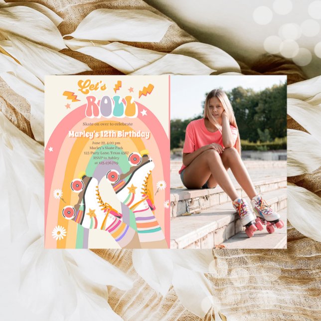 Födelsedagsfest I av Roller Skate Skating Retro Gr Inbjudningar (Skapare uppladdad)