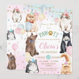 Födelsedagsfest I för Cute Adsible Pawty Cats Ball Inbjudningar