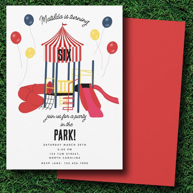 Födelsedagsfest i parken Kids Inbjudningar (Playground Birthday Party in the Park Kids Invitation)