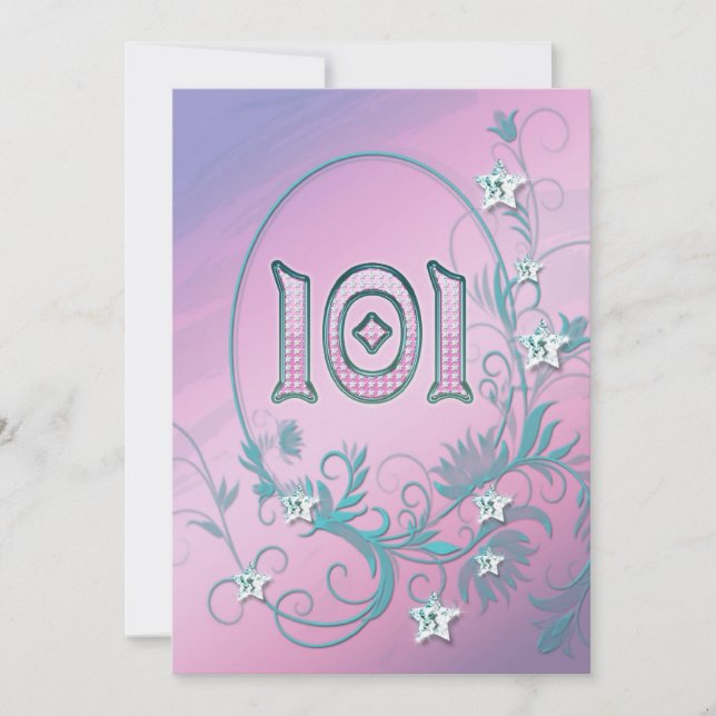 Födelsedagsfest inbjudan 101 år gammal (Framsida)