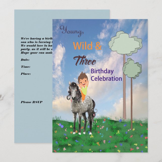 Födelsedagsfest inbjudan 3-årig pojke (Fram/baksida)