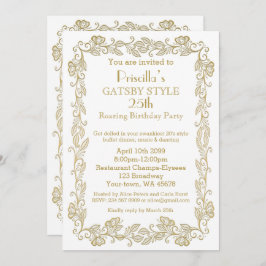 Födelsedagsfest inbjudan Art Deco,Kvinna,vit gol