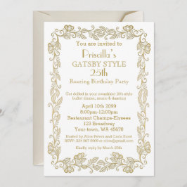 Födelsedagsfest inbjudan Art Deco,Kvinna,vit gol