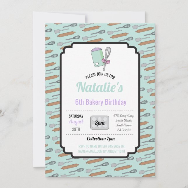 Födelsedagsfest Inbjudan Bakery Birthday Mint Cook (Framsida)