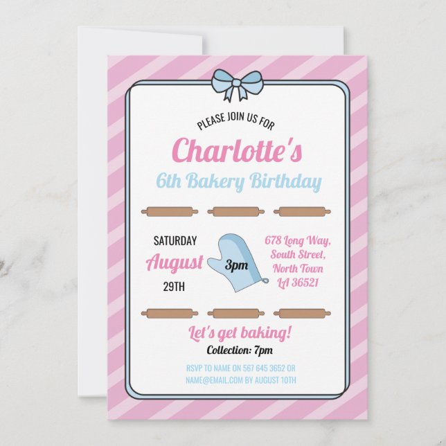 Födelsedagsfest Inbjudan Bakery Birthday Rosa Cook (Framsida)