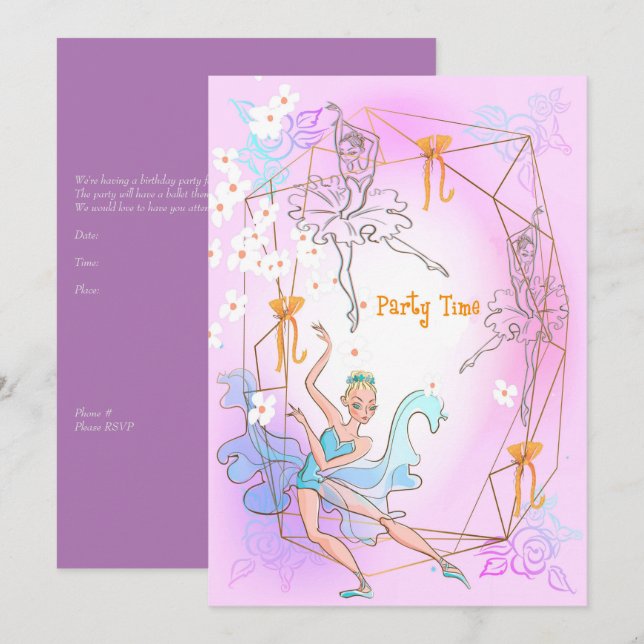 Födelsedagsfest inbjudan för 5-årig dotter (Fram/baksida)