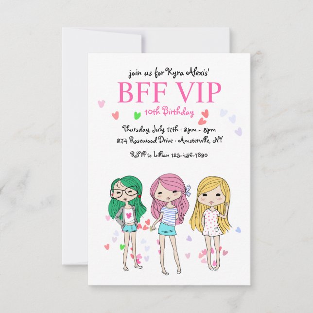 Födelsedagsfest inbjudan för BFF VIP (Framsida)