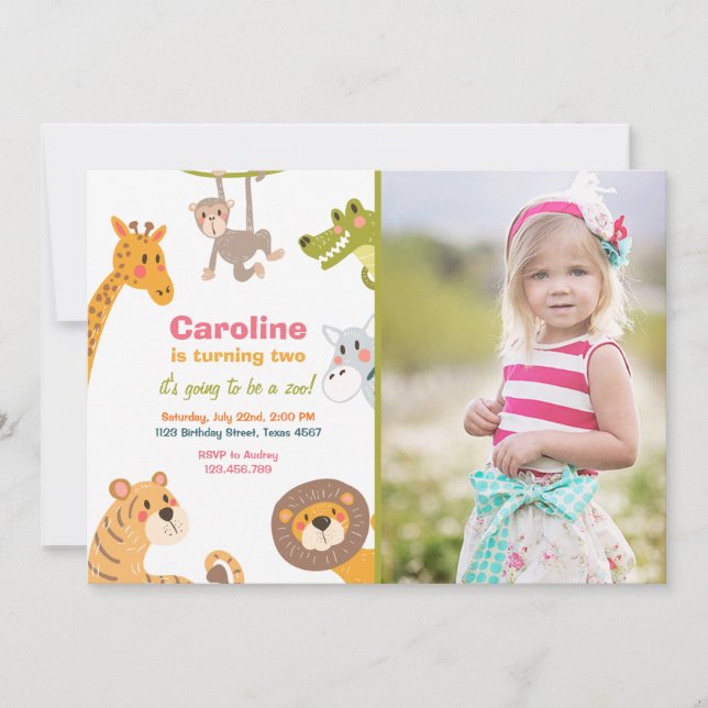 Födelsedagsfest inbjudan för djungelSafaridjur (Framsida)