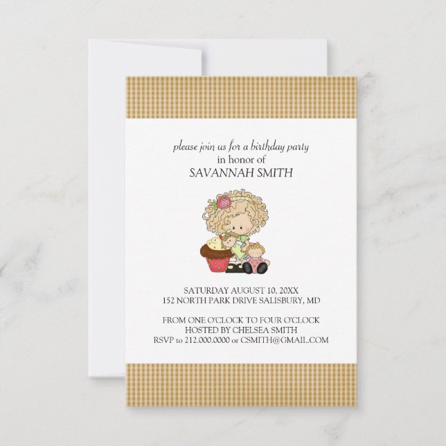 Födelsedagsfest inbjudan för en flicka (Framsida)