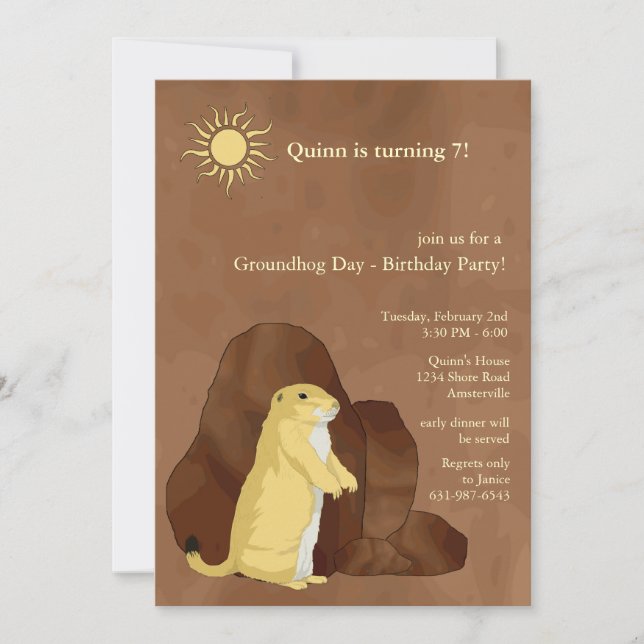 Födelsedagsfest inbjudan för Groundhog dag (Framsida)