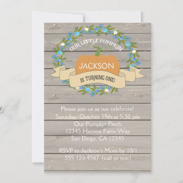 Födelsedagsfest inbjudan för lantlig pumpa för (Framsida)