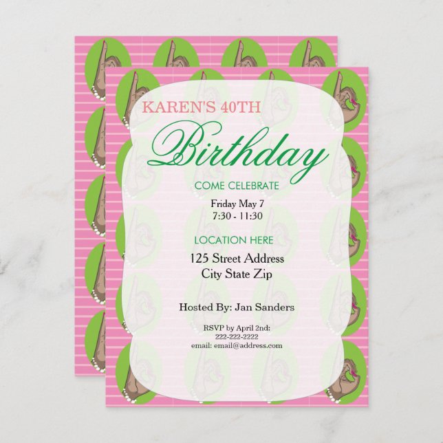 Födelsedagsfest inbjudan för Rosa av söt (Fram/baksida)