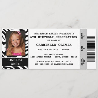 Födelsedagsfest inbjudan för sebrahändelsebiljett