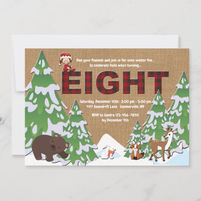 Födelsedagsfest inbjudan för vinter åtta (Framsida)
