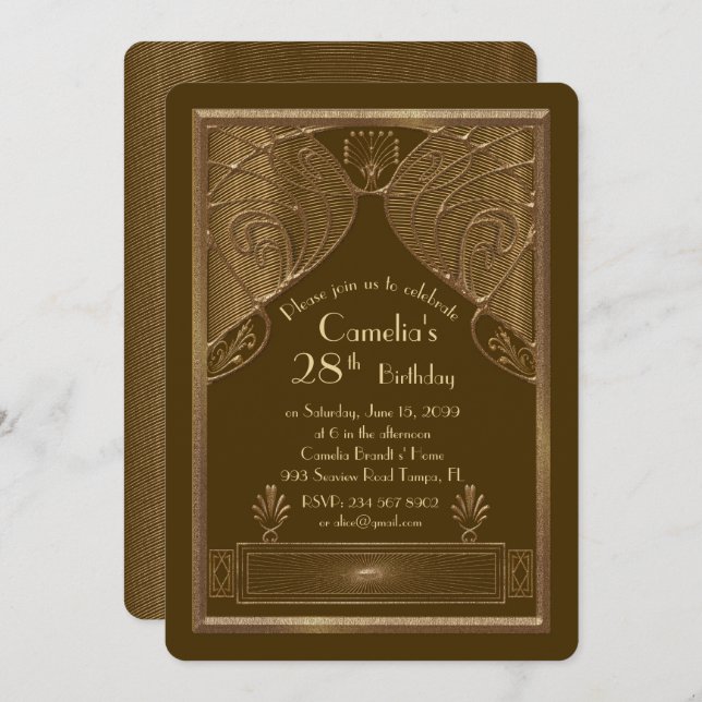 Födelsedagsfest inbjudan, kvinna,underbar Gatsby,b Inbjudningar (Fram/baksida)