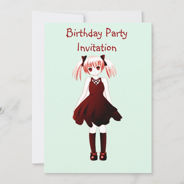 Födelsedagsfest inbjudan med animeflickan (Framsida)