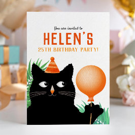 Födelsedagsfest inbjudan med svart katt och ballon
