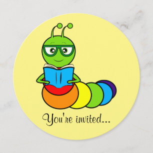 Födelsedagsfest inbjudan med Tecknad Bookworm