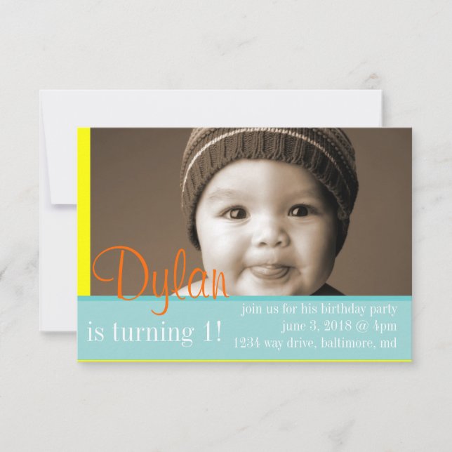 Födelsedagsfest Inbjudan - Orangen Min fotoblå Gul (Framsida)