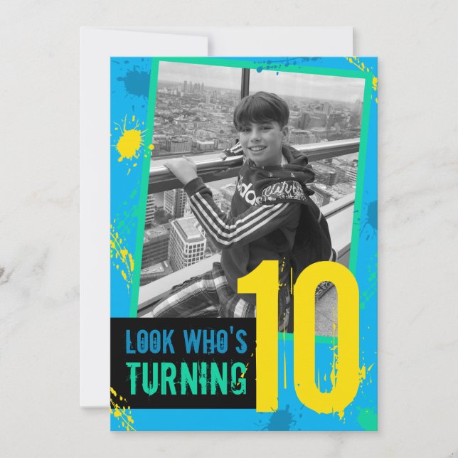 Födelsedagsfest inbjudan Plattor 10:e blå (Framsida)