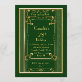 Födelsedagsfest inbjudan, underbar Gatsby,grönt Inbjudningar