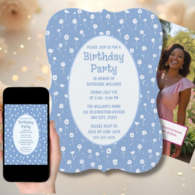 Födelsedagsfest inbjudan Valfri ålder för vita blo (Skapare uppladdad)