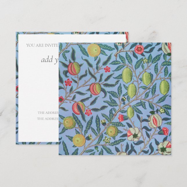 FÖDELSEDAGSFEST INBJUDAN: WILLIAM MORRIS INBJUDNINGAR (Fram/baksida)