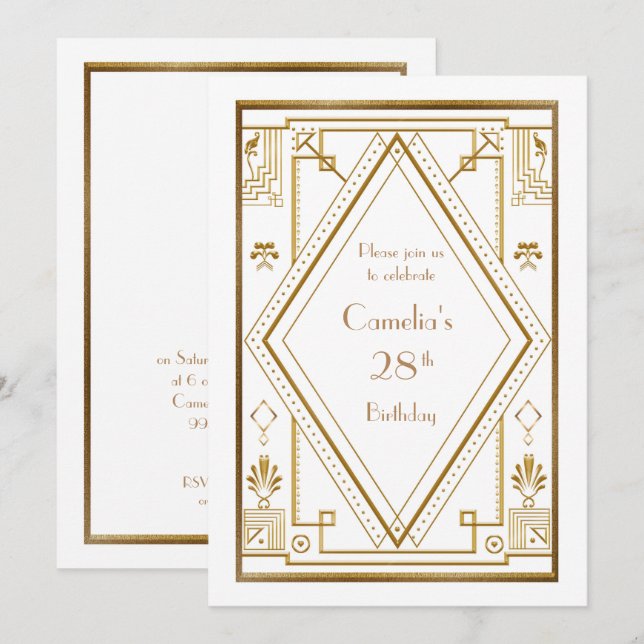 Födelsedagsfest inbjudankvinna, underbara Gatsby, Inbjudningar (Fram/baksida)