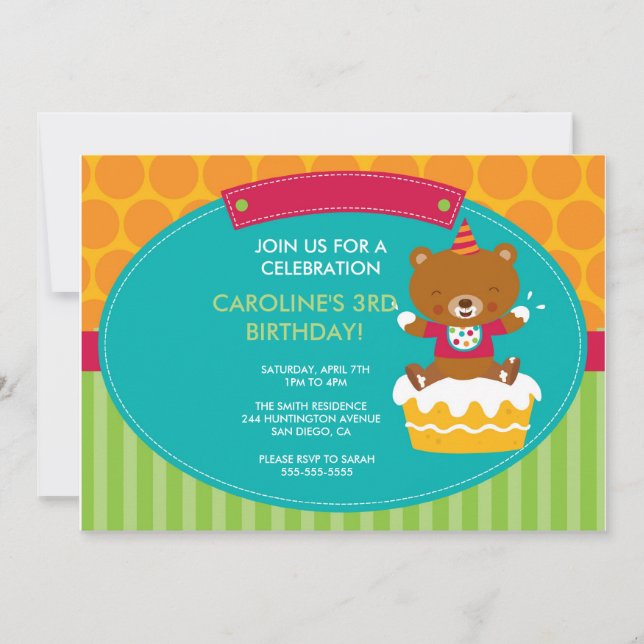 Födelsedagsfest inbjudannalle och tårta inbjudningar (Framsida)