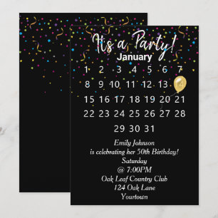 Födelsedagsfest-kalender med konfetti inbjudningar