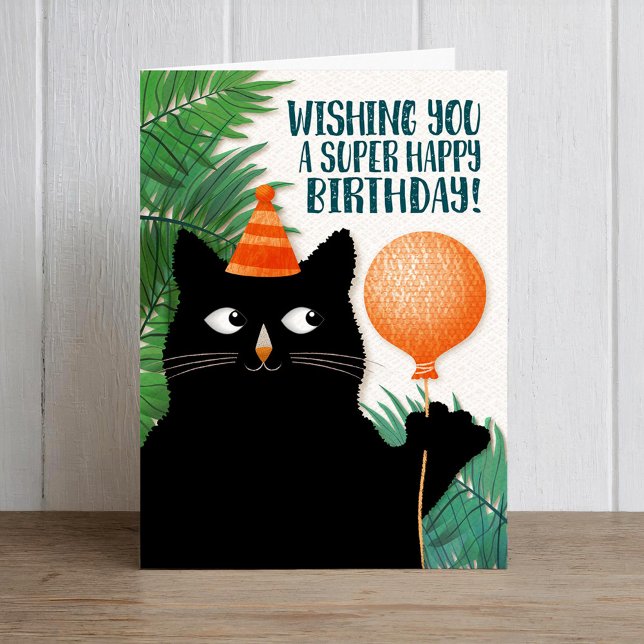 Födelsedagsfest katt och ballong med anpassningsba kort (Skapare uppladdad)