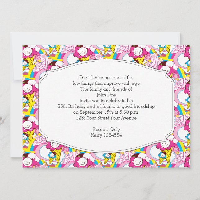 Födelsedagsfest Kawaii Ice Cream Uber Cute Inbjudningar (Framsida)