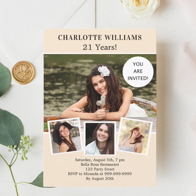 Födelsedagsfest kräm, elfenbensfotolysslor inbjudningar (Skapare uppladdad)