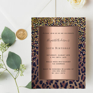 Födelsedagsfest leopard mönster bronze-inbjudan vykort