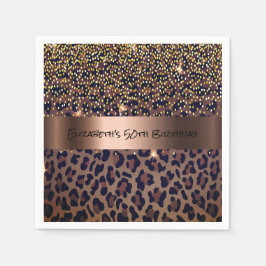 Födelsedagsfest leopard print bronze pappersservett