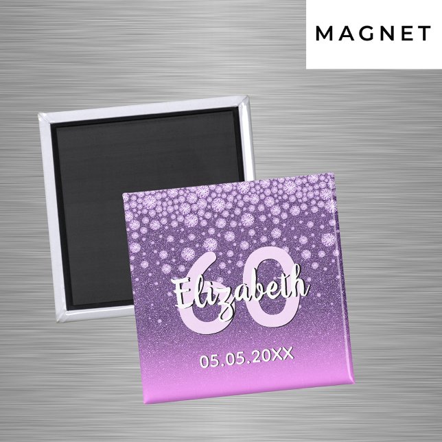 Födelsedagsfest lila rosa glitter namn magnet (Skapare uppladdad)