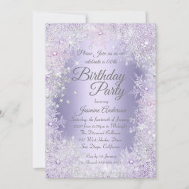 Födelsedagsfest Lila Silver Winter Wonderland Inbjudningar