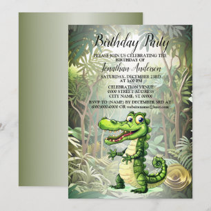 Födelsedagsfest Lycklig Cute Vild Crokodile Jungle Inbjudningar