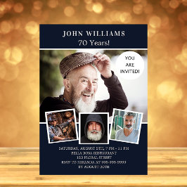 Födelsedagsfest marinblå fotokollage inbjudan vykort