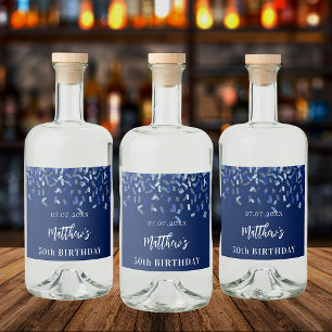 Födelsedagsfest marinblå konetti namn spritflaskor etikett