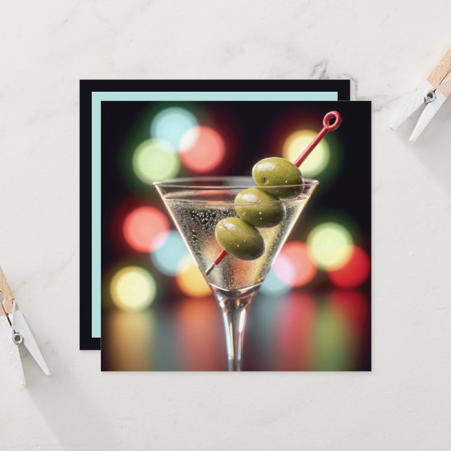 Födelsedagsfest Martini Glass Inbjudningar (Fram/Back In Situ)