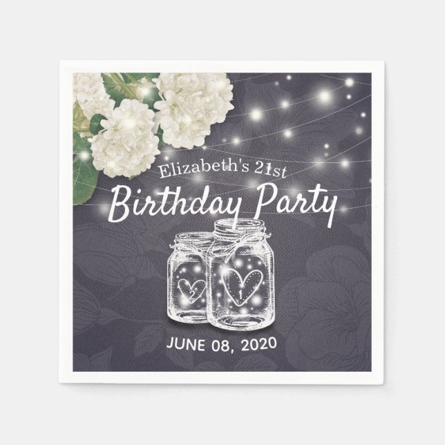 Födelsedagsfest Mason Burk String Ljus Flowers Pappersservett (Framsidan)