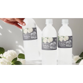 Födelsedagsfest Mason Burk String Ljus Flowers Vattenflaskor Etikett