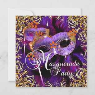 Födelsedagsfest Masquerade Lila Orange Guld Inbjudningar