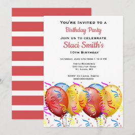 Födelsedagsfest med ballonger Tjej 10  Inbjudningar