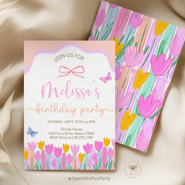 Födelsedagsfest med blommor och fjärilar inbjudningar (butterfly invitation, floral birthday, garden party invite, wildflower invite, boho birthday, girls )