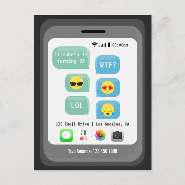 Födelsedagsfest med Emoji-tema Vykort (Framsida)