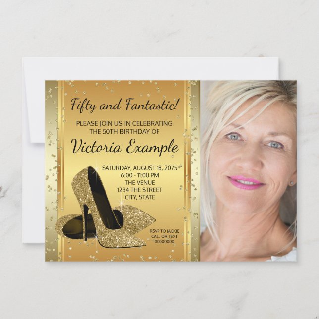 Födelsedagsfest med gyllna klackskor inbjudningar (Framsida)