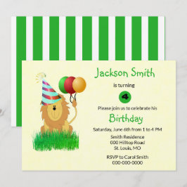 Födelsedagsfest med lejon och ballonger inbjudningar