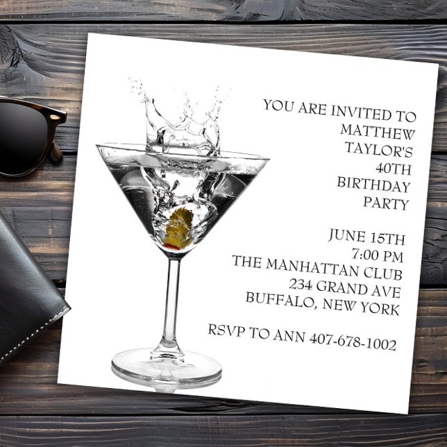 Födelsedagsfest med Martini Glas Inbjudningar (Martini party and event invitation. Any event martini invitation. )